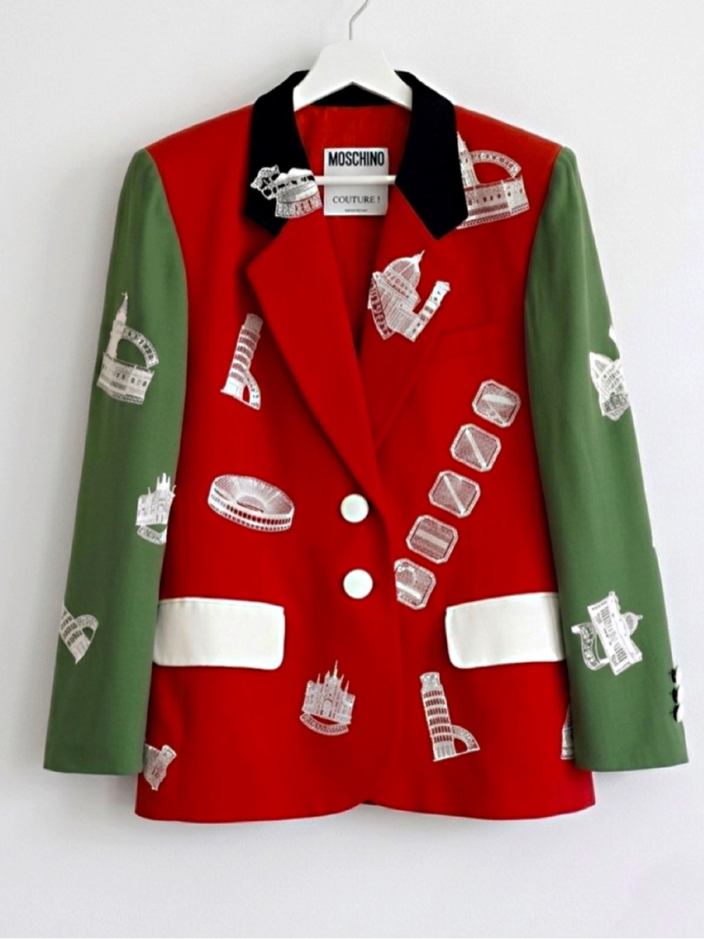 VTG Moschino Couture Red & Green Blazer L Italy 1990’s Size 6